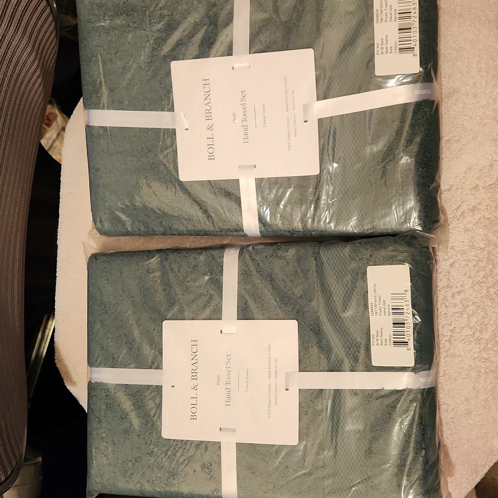 NEW Boll & Branch Hand Towel 2 SETS of 2. SPRUCE